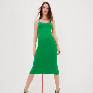 NWT Zara Green Bodycon Cotton Racerback Midi Dress
